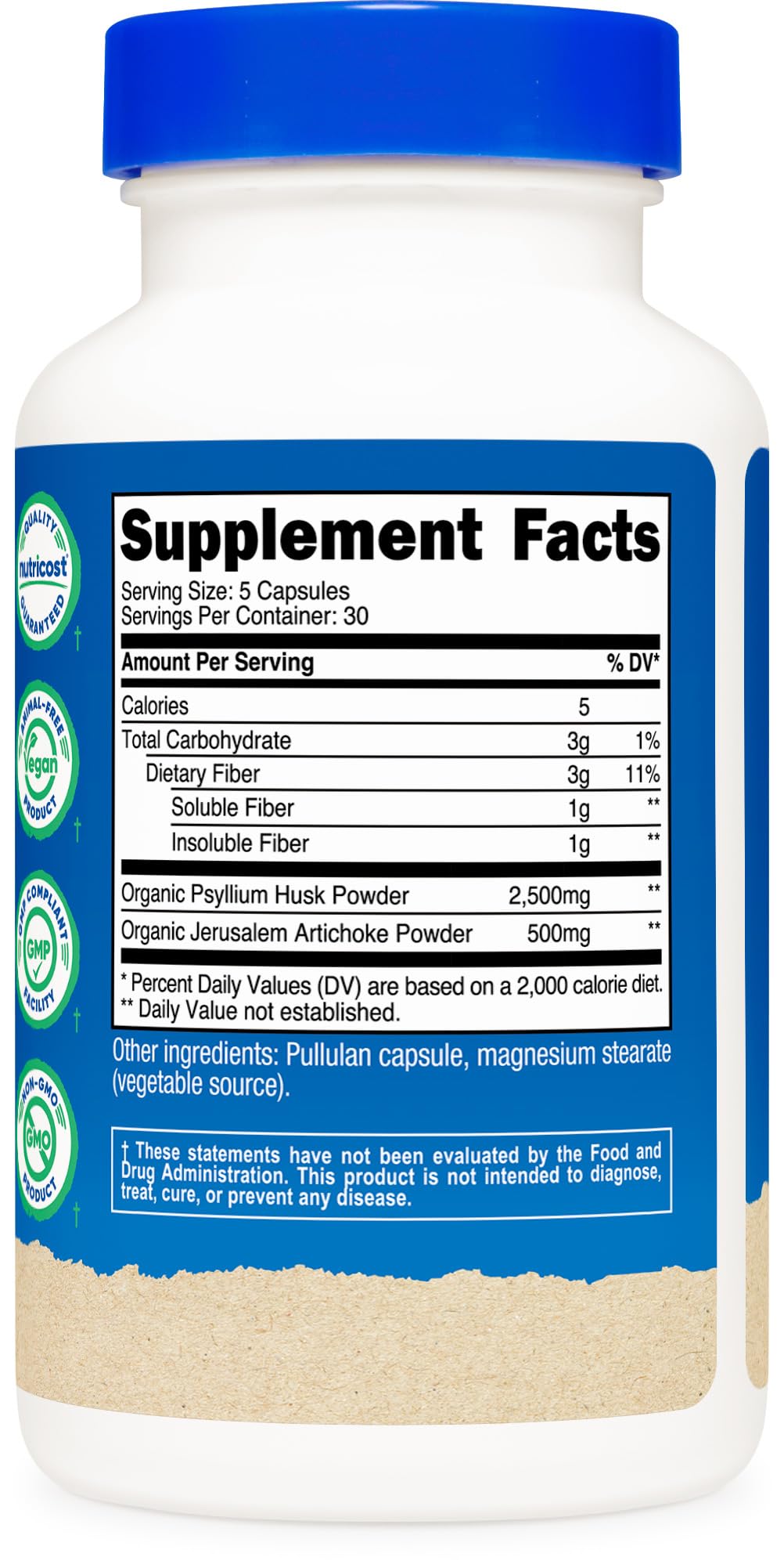 Nutricost Fiber Capsules with Prebiotic Fiber Supplement 150 Capsules - CCOF Certified Supplement, Made with Organic Psyllium Husk & Organic Jerusalem Artichoke, Gluten Free, 3 G Per Serving