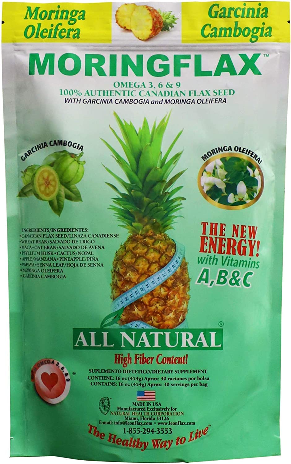 Moringflax Bag Formula 100 Natural Canadian Flax Seed with Garcinia Cambogia and Moringa Oleifera Bag, Tan, 16 Ounce - 2 Pack