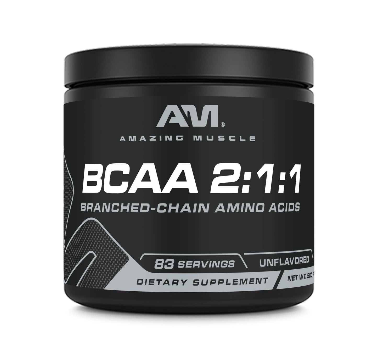 Amazing Muscle BCAA Amino Supplement | 2:1:1 Branched Chain Amino Acid Ratio | Unflavored | Net Weight 500 Grams (1.1 Lb) | Non-GMO | Gluten-Free | Made in USA