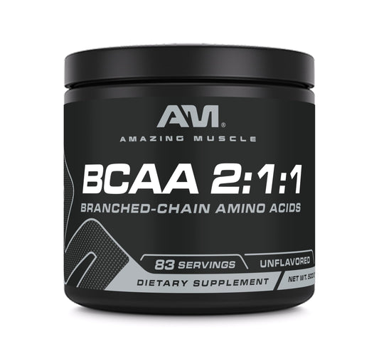 Amazing Muscle BCAA Amino Supplement | 2:1:1 Branched Chain Amino Acid Ratio | Unflavored | Net Weight 500 Grams (1.1 Lb) | Non-GMO | Gluten-Free | Made in USA