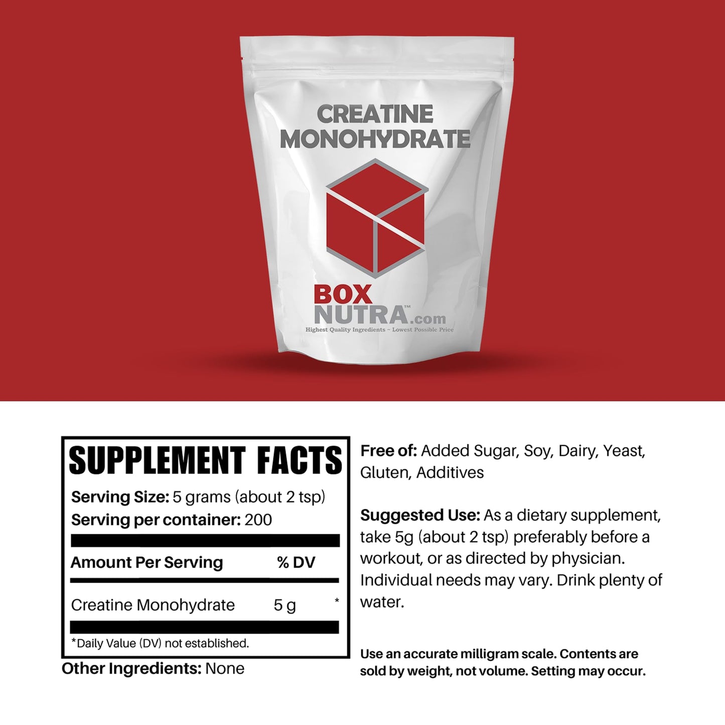 BoxNutra Creatine Monohydrate Powder - Creatine Powder for Men and Women Increases Muscle Gain - Unflavored Creatine Dissolves Well in Shakes, Smoothies, and More, 200 Servings