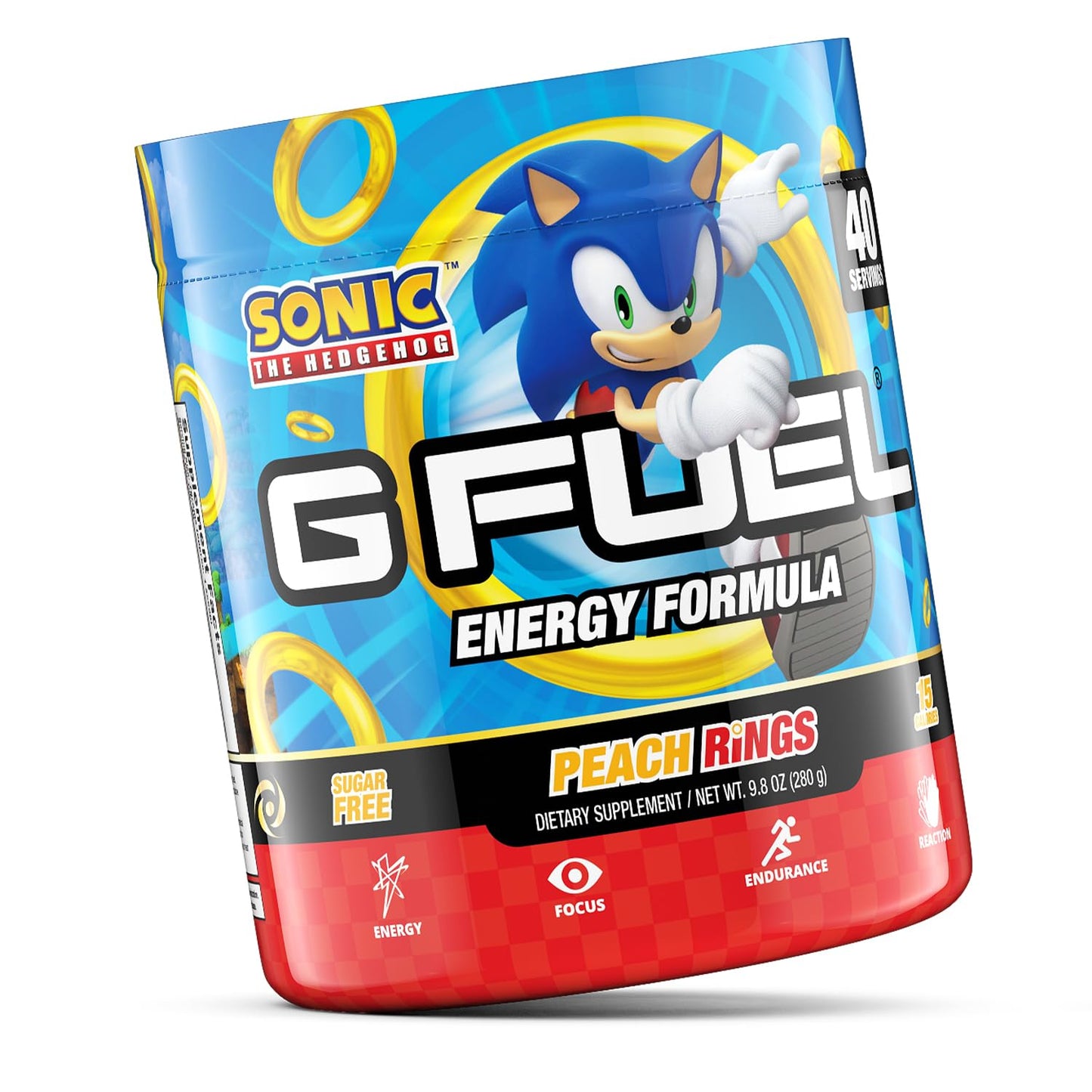 G Fuel Sonic Energy Drink Powder, Pre Workout Caffeine Mix for Gaming, Sugar Free Focus Amino, Vitamin + Antioxidants, 9.8oz (Peach Ring Candy, 40 Servings)