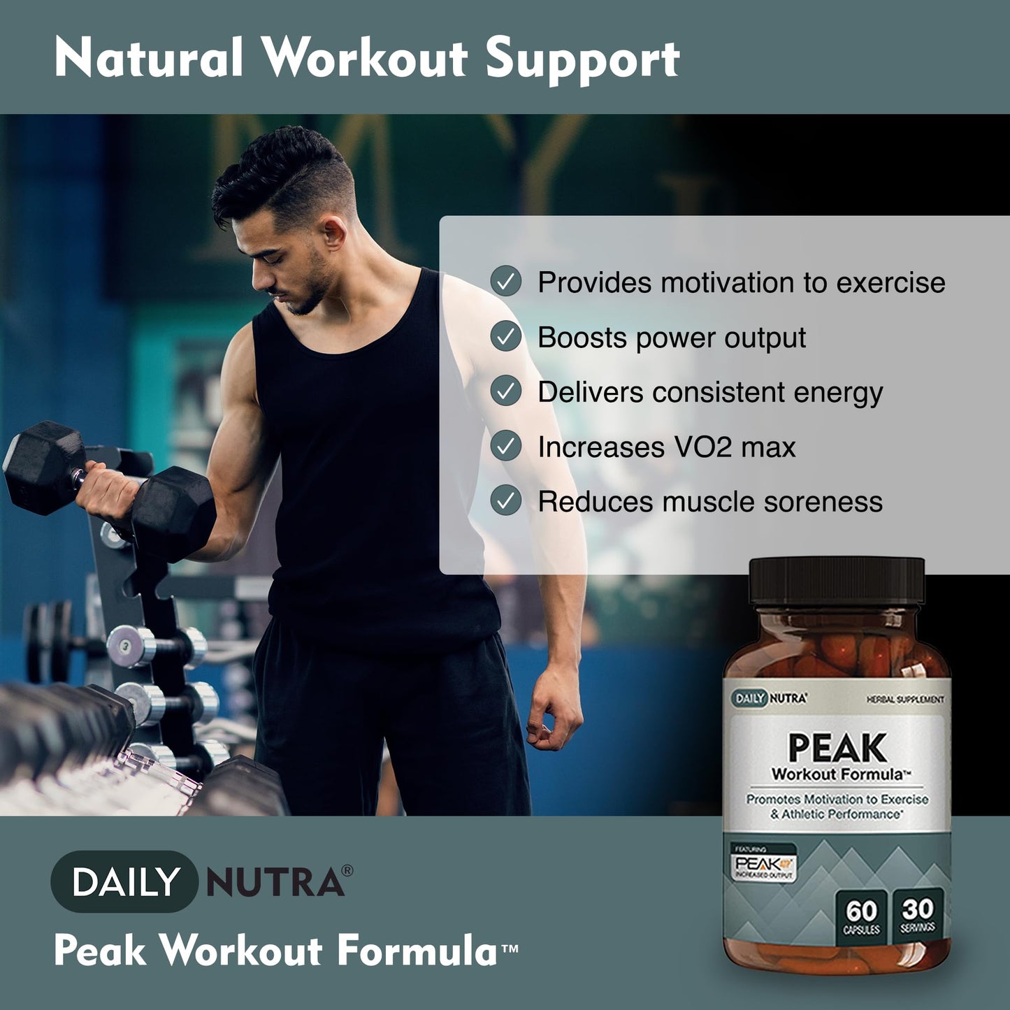 Peak Workout Formula - Refuel Motivation and Exercise Output | Pre-Workout and Recovery Supplement Featuring ATP, Boswellia, Ashwagandha, Green Tea Extract & Piperine (60 Capsules)