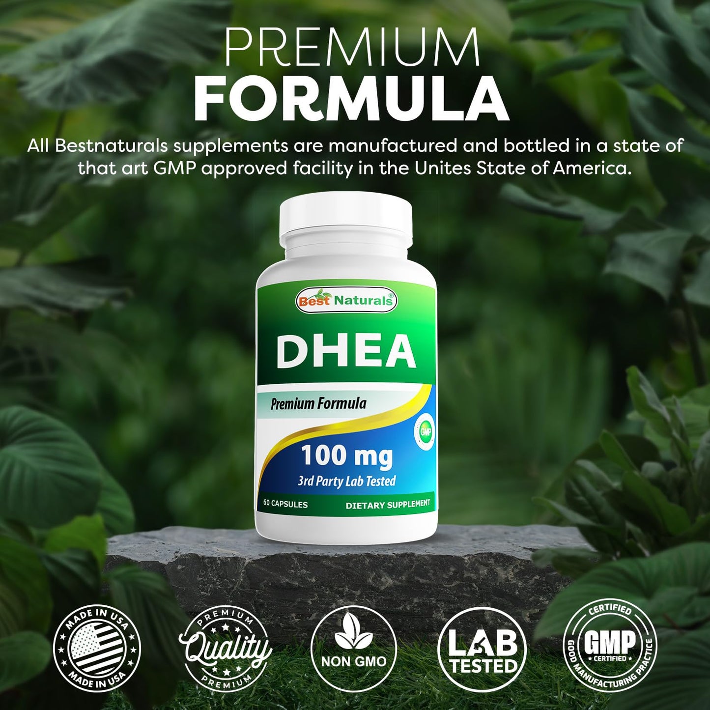 Best Naturals DHEA 100mg Supplement 60 Capsules - Supports Balanced Hormone Levels for Men & Women - Promotes Healthy Aging - USA Manufactured