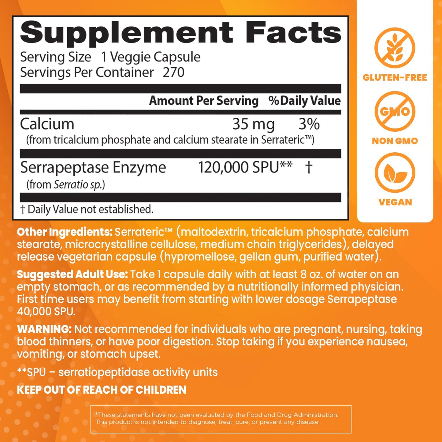 Doctors Best High Potency Serrapeptase, Supports Sinus Health, Non-GMO, Vegan 270 Veggie Caps