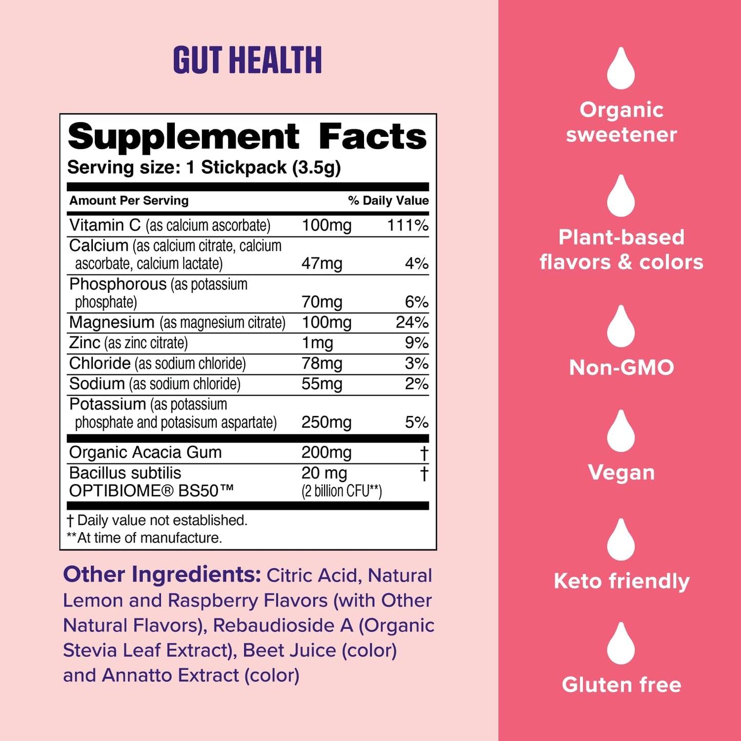 Ultima Replenisher Gut Health Supplement and Electrolytes Powder - Raspberry Lemonade, 14 Stickpacks - Hydration Packets with Added Gut Health Benefits