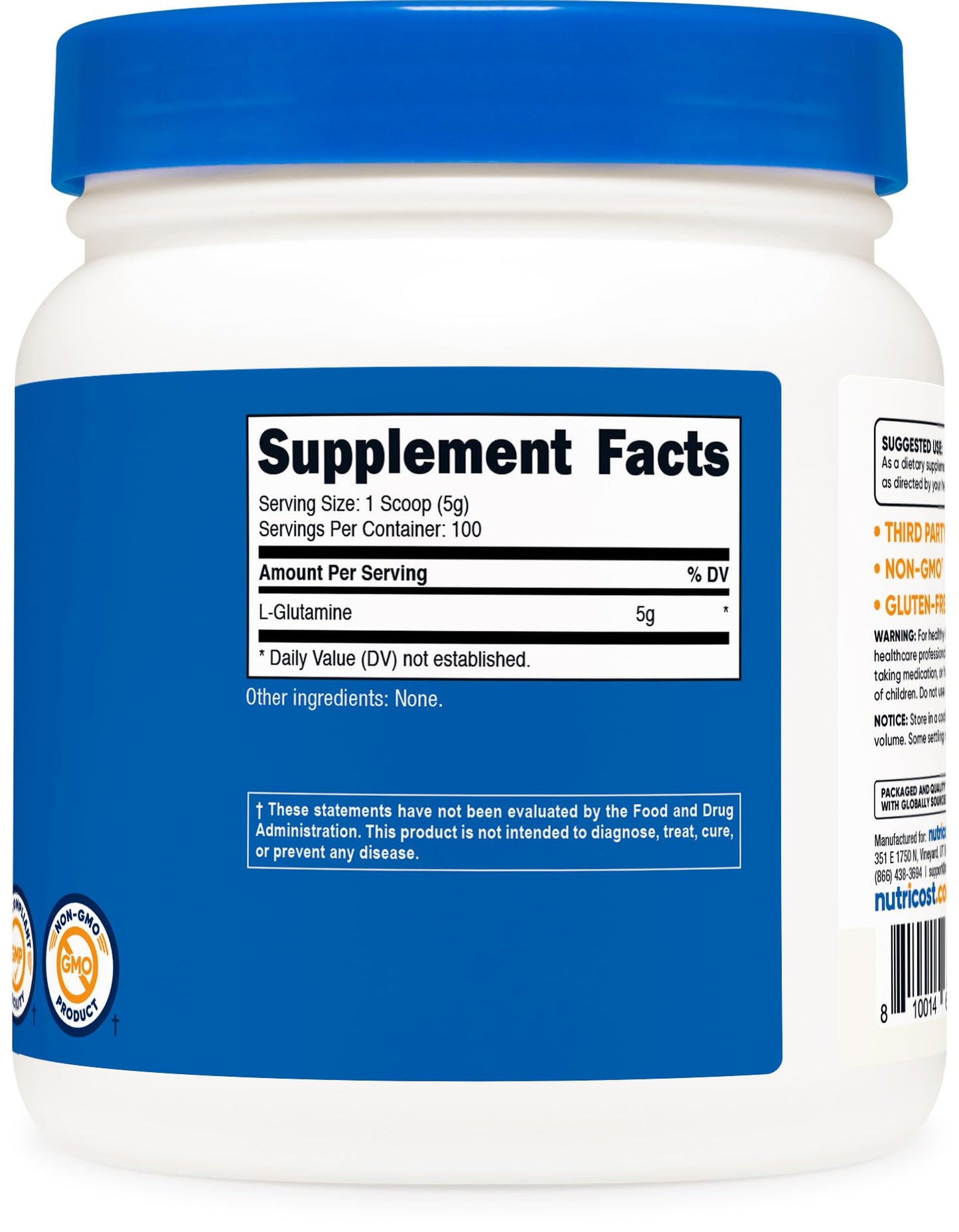 Nutricost L-Glutamine Powder (500 Grams) Unflavored - Gluten Free & Non-GMO, 100 Servings