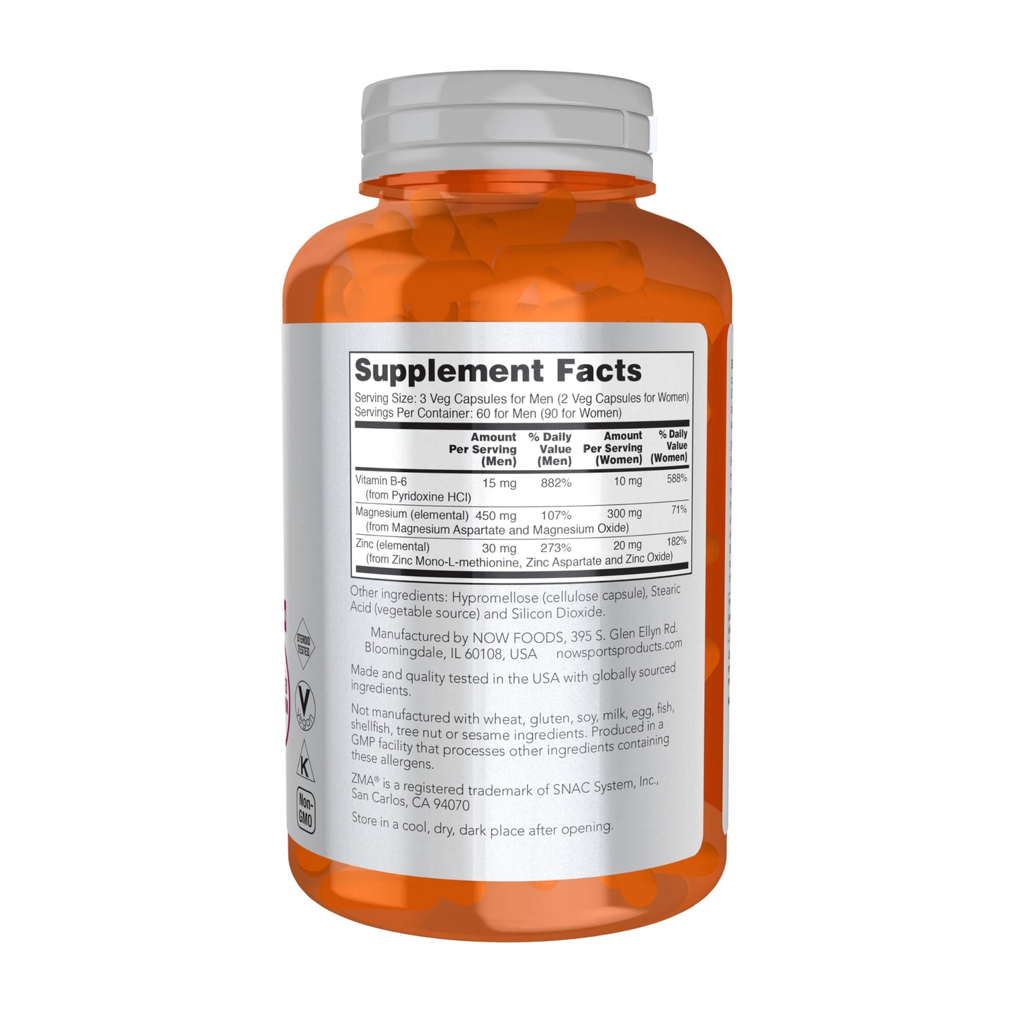 NOW Foods Sports Nutrition, ZMA (Zinc, Magnesium and Vitamin B-6), Enhanced Absorption, Sports Recovery*, 180 Capsules