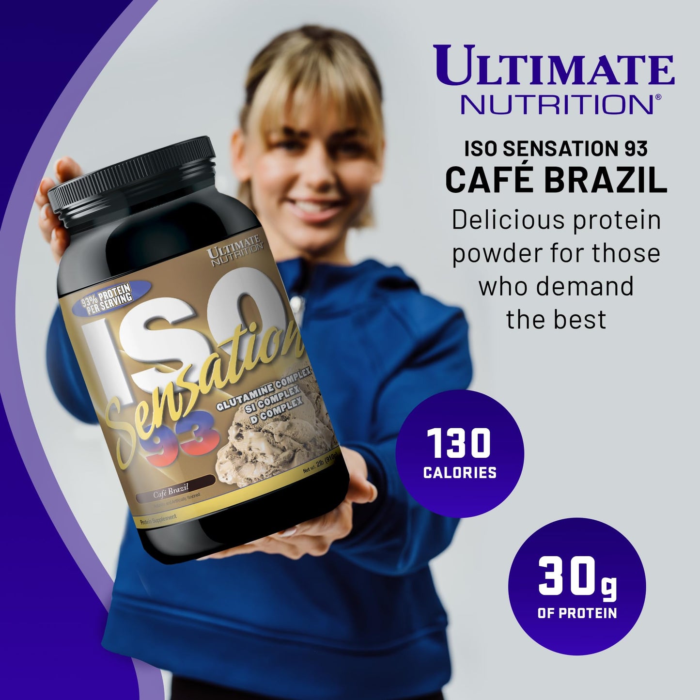 Ultimate Nutrition Whey Protein Isolate Powder with Glutamine Complex, ISO Sensation 93 - Whey Protein Powder with Added Colostrum for Enhanced Recovery, Immunity & Gut Health - Cafe Brazil, 2lbs