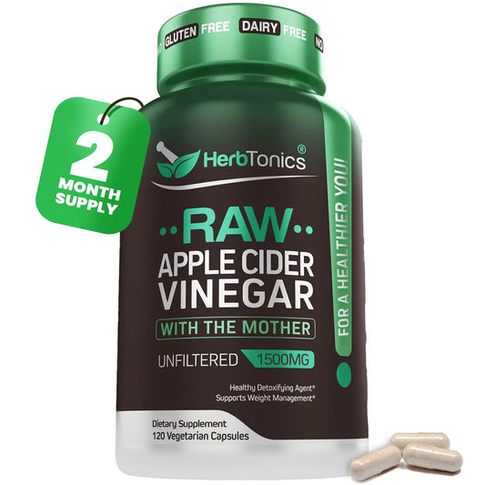 Herbtonics Raw Apple Cider Vinegar Capsules with Mother | Detox & Digestive Health Formula with GLP-1 Support | Unfiltered ACV for Metabolic Support | 120 Vegan Capsules