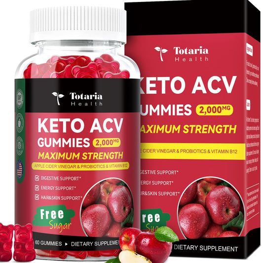 Totaria Keto ACV Gummies - 2000mg Apple Cider Vinegar Gummies Sugar-Free Support Stature Health with Probiotics, B12, BHB, Keto Supplements for Women & Men 60 Gummies