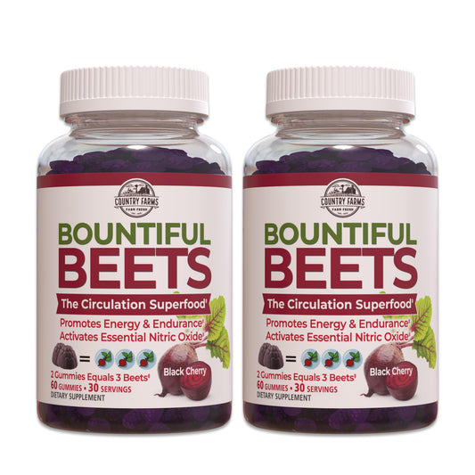 COUNTRY FARMS Bountiful Beets Gummies, Circulation Superfood, Promotes Energy and Endurance, Nitric Oxide Booster, 60 Servings, White, 120 Count, 2 Pack
