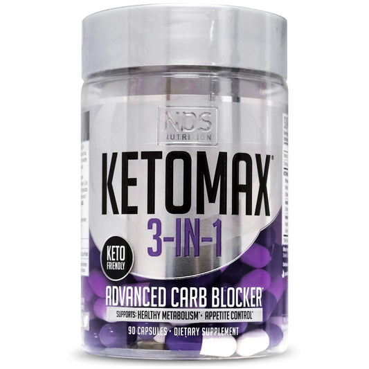 NDS Nutrition Keto-Max Advanced 3-in-1 - Keto Pills for Fat Loss Support Carb Blocker Appetite Suppressant - White Kidney Bean, Chitosan, Raspberry Ketones, and Vanadium (90 Capsules)