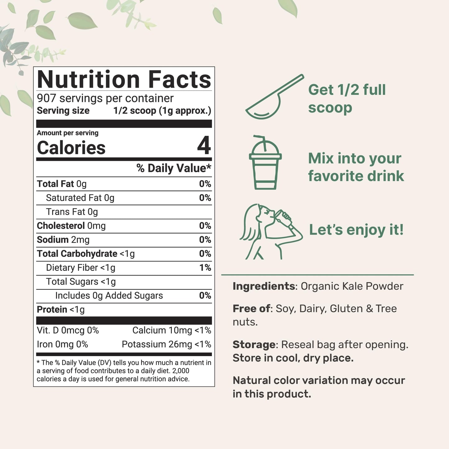 Sustainably US Grown Organic Kale Powder 2 Pounds  Fresh Freeze Dried Source  NutrientDense Greens Superfood  Kale Tea and Green Drink Mix  907 Servings No GMOs Vegan Friendly