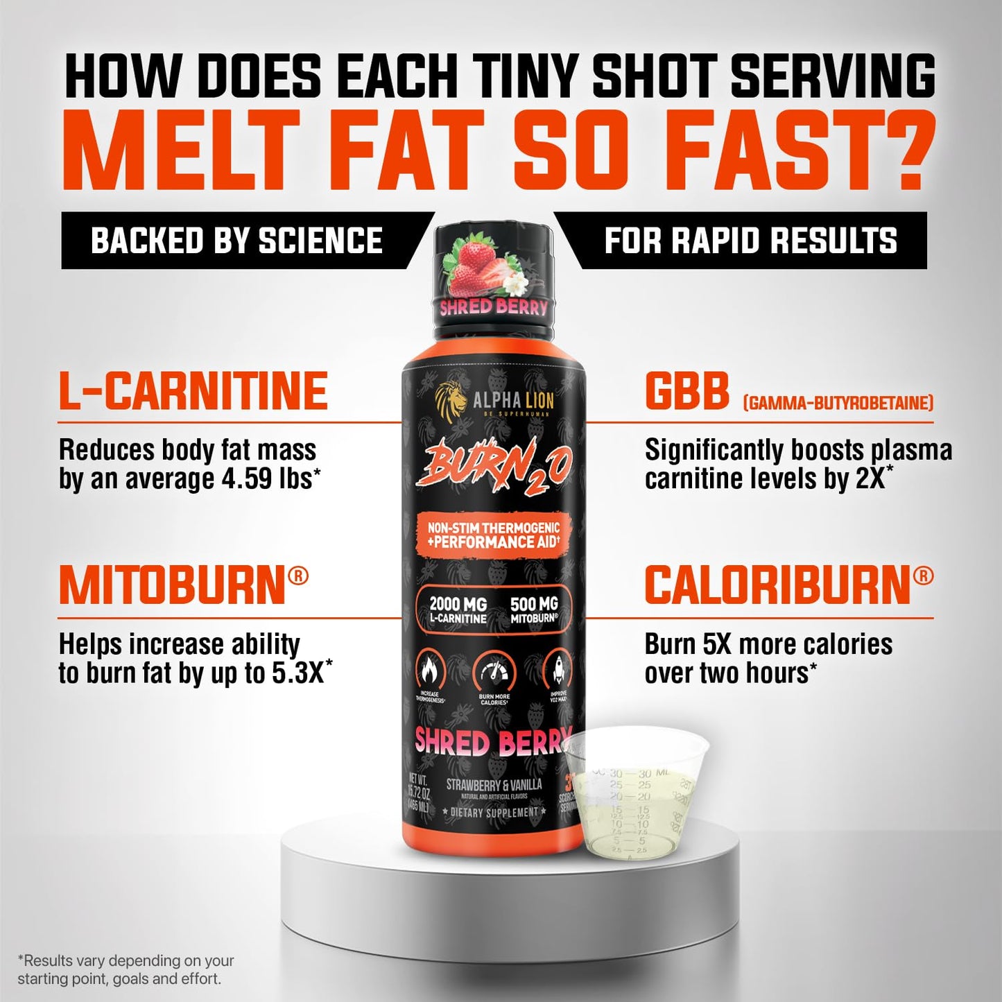 ALPHA LION Burn 20 L-Carnitine Liquid 2000mg, Premium Liquid Fat Burner & Pre-Workout Supplement for Men & Women - Natural Energy & Metabolism Booster for Weight Loss - ShredBerry