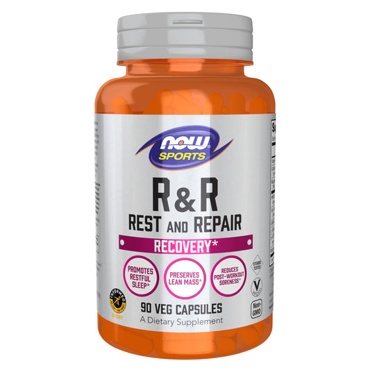 NOW Foods Sports Nutrition, R&R Rest and Repair, Recovery*, Promotes Restful Sleep*, Preserves Lean Mass, Reduces Post-Workout Soreness*, Vegan, NGMO, 90 Veg Capsules