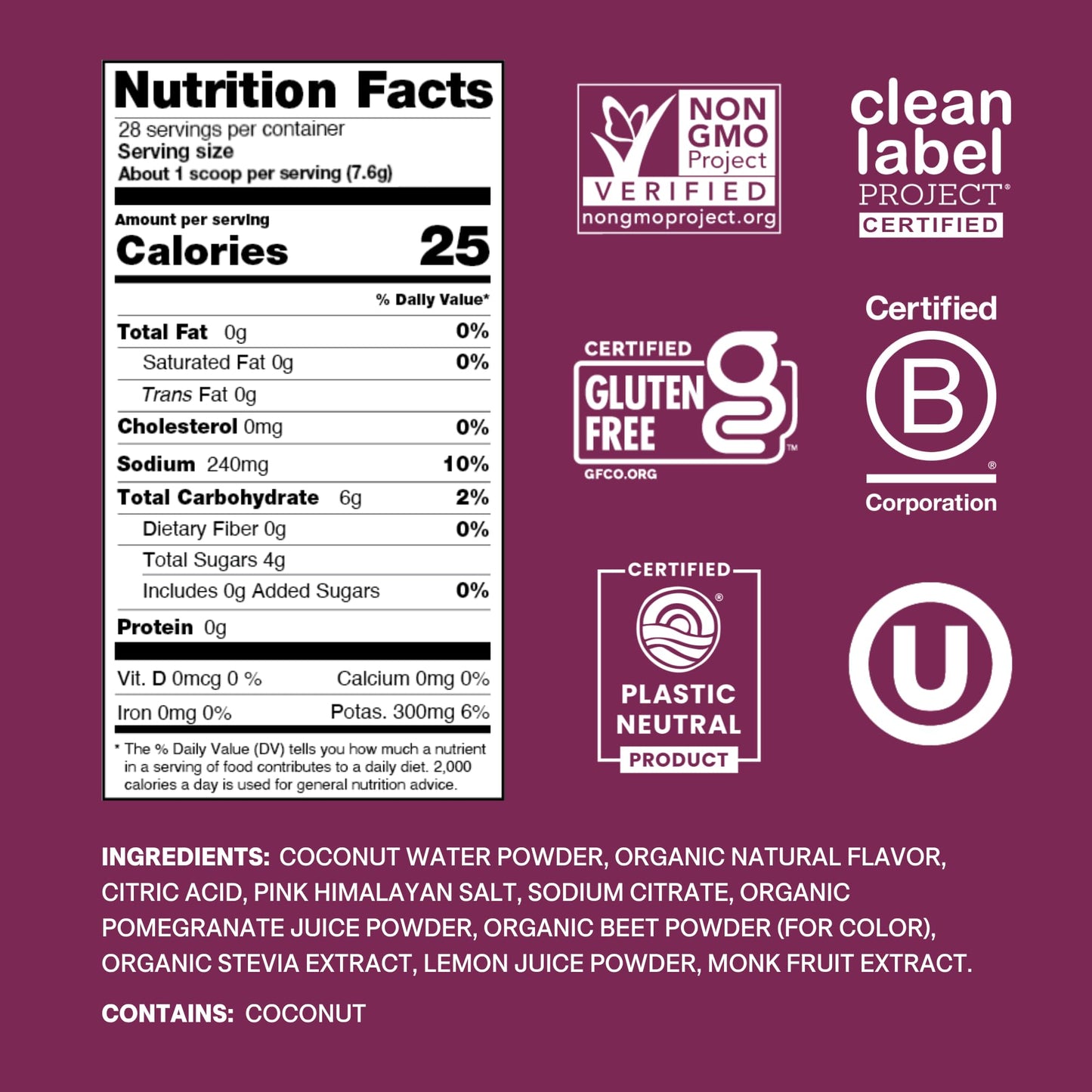 Cure Hydration | Plant-Based Electrolyte Drink Mix | No Added Sugar | FSA & HSA | Dehydration Relief Powder Made with Coconut Water | Non-GMO | Vegan | 28 Servings Jar - Berry Pomegranate