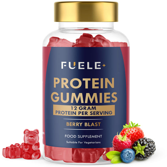 FUELE+ Whey Protein Gummies - Mixed Berry Flavour, 12g High Protein per Serving - Protein Powder Alternative, No Added Sugar, Vegetarian, Convenient Whey Protein Supplement, Muscle Recovery