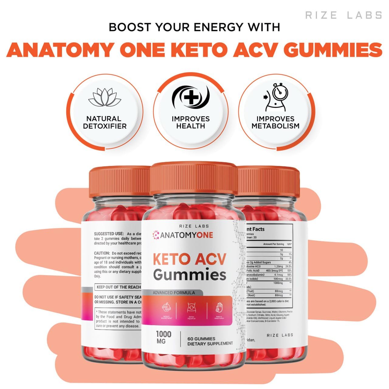 rize labs - AnatomyOne Keto ACV Gummies Advanced Weight Loss with Apple Cider Vinegar Supplement Belly Fat Extra Strength Gummy (120 Gummies)