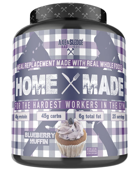 Axe & Sledge Supplements Home Made Whole-Foods-Based Meal Replacement Powder with Digestive Enzymes, Protein, Carbohydrates, and Fats, 25 Servings, Blueberry Muffin