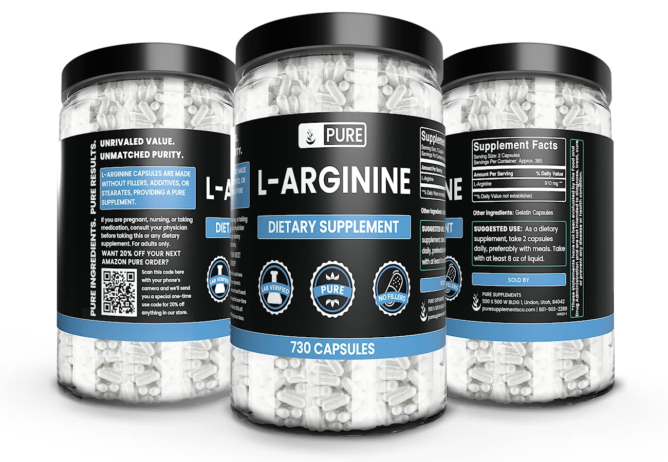 Pure Original Ingredients L-Arginine (730 Capsules) No Magnesium Or Rice Fillers, Always Pure, Lab Verified