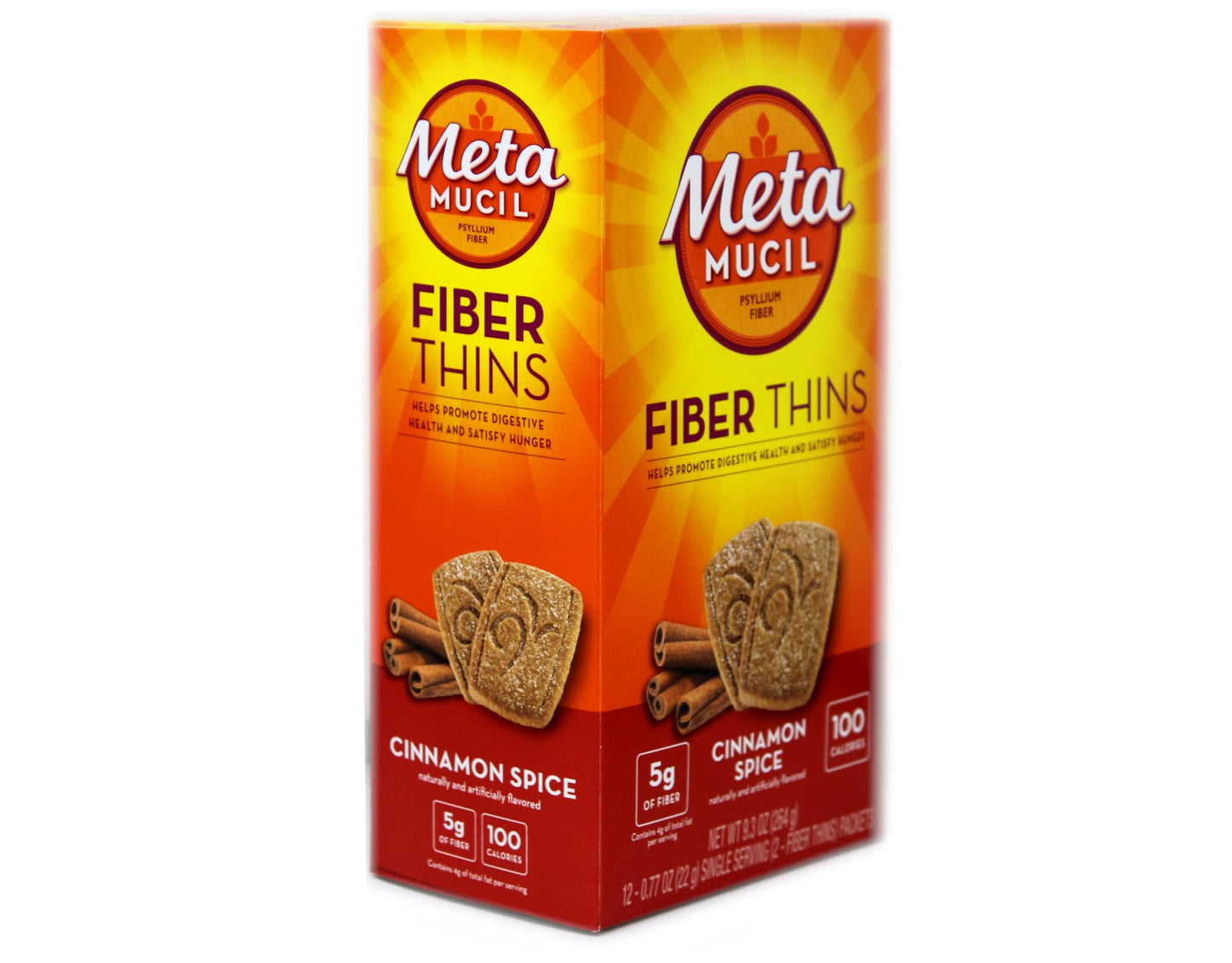 Metamucil Fiber Thins Cinnamon Spice 3-boxes of 12 packets. Each of the 12 packets contain 2 fiber thins