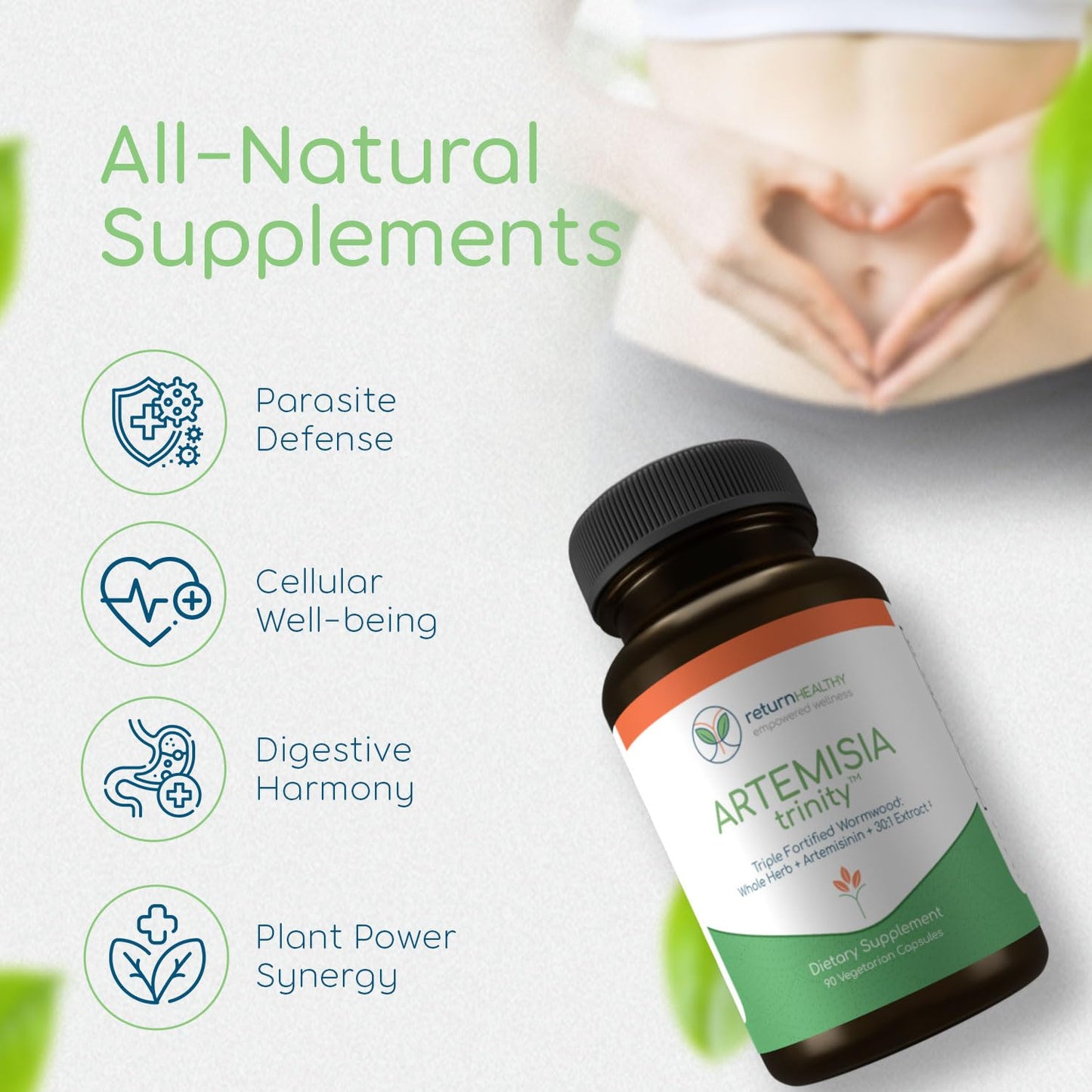 Return Healthy Artemisia Trinity | Cleansing for Adults with Wormwood Herb & Artemisinin 30:1 Extract | Resistance & Digestive Support | Herbal Supplements | Pure, Plant-Based, 90 Caps