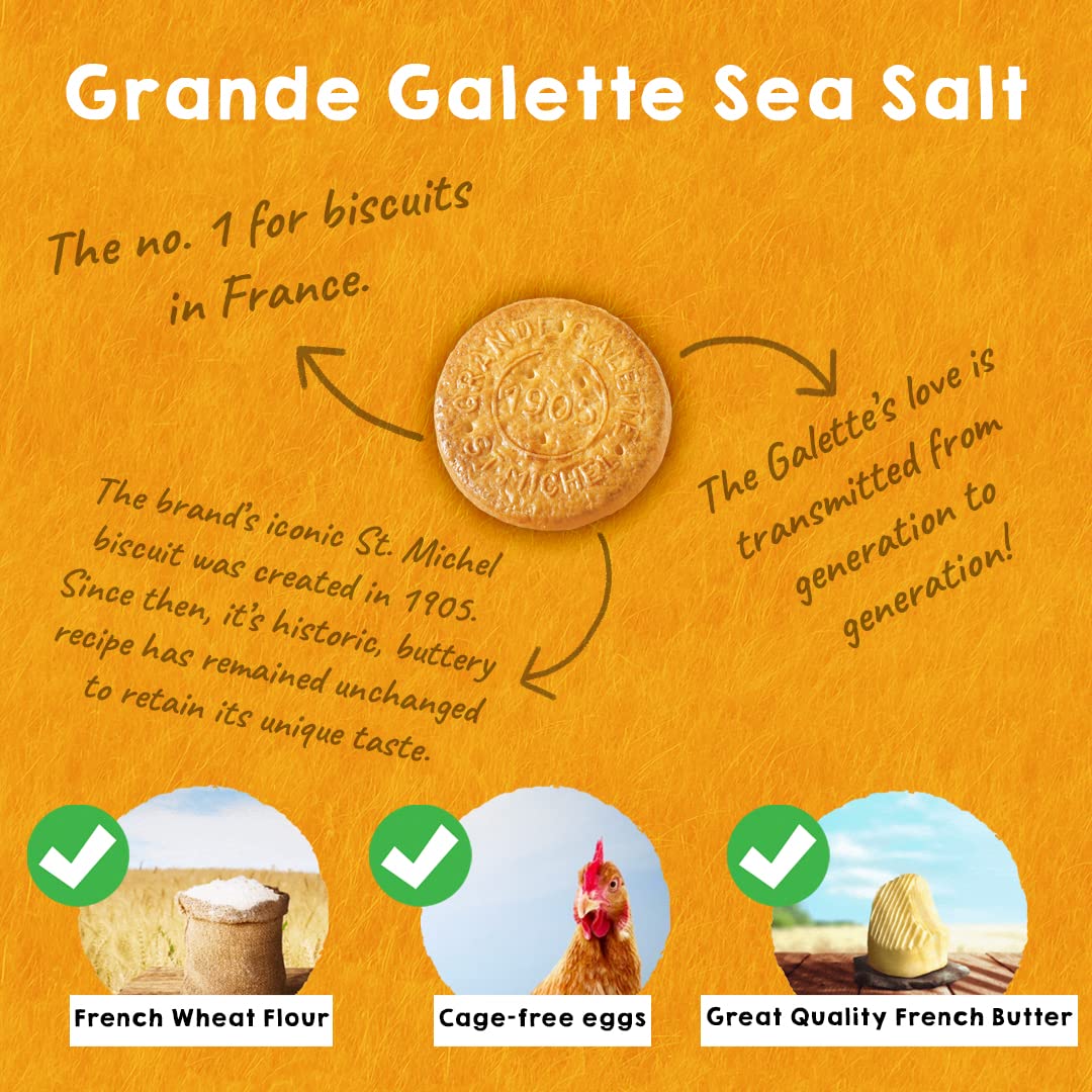 St Michel Grandes Galettes Butter Cookies Biscuits with Sea Salt 529oz Pack of 6 Made in France NonGMO Pure Butter Cookies
