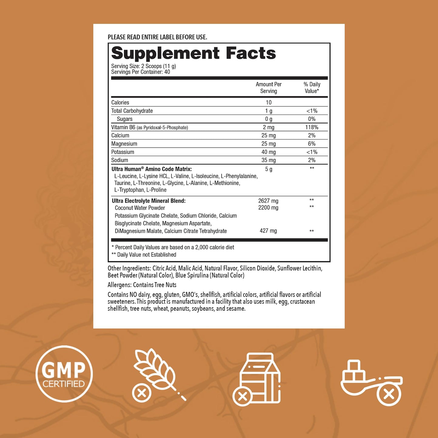 Ultra Human Amino Code | Essential Amino Acids + BCAAs + Coconut Water Electrolytes | Fast Hydration Workout Recovery Flavored Amino Energy Powder Drink | Clean Formula, 40 Servings - Dragonberry