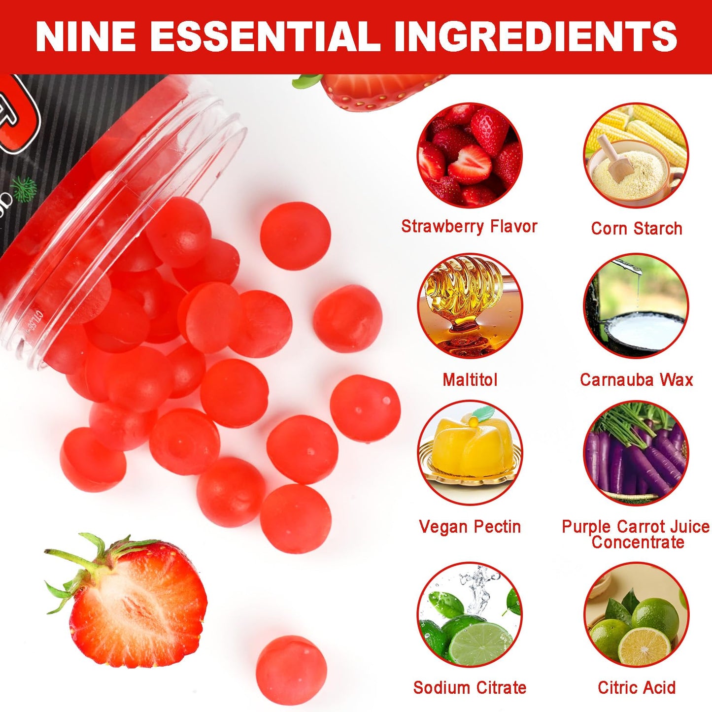 Creatine Monohydrate Gummies 5000mg for Men & Women, Creatine Monohydrate, L-Taurine, Vitamin B12 for Muscle Growth, Strength, Focus, Energy & Health, Sugar Free, Vegan, Strawberry Flavor, 120 Count