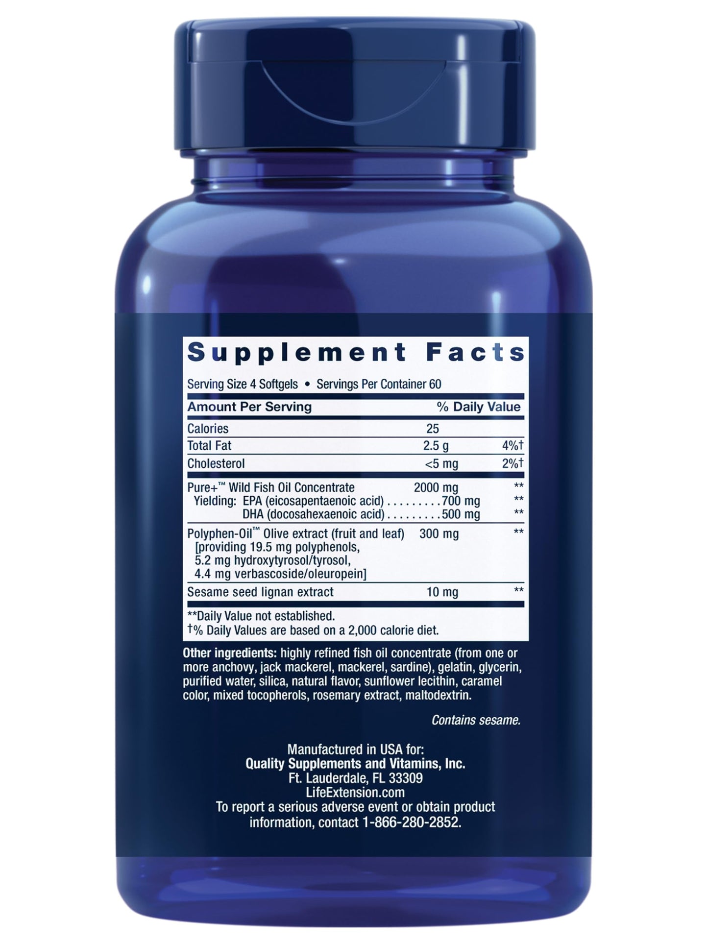 Life Extension Super Omega-3 EPA/DHA Fish Oil, Sesame Lignans & Olive Extract - Heart Health, Brain Health, Inflammation Health Support, Gluten-Free, Easy to Swallow, Non-GMO, 240 Softgels