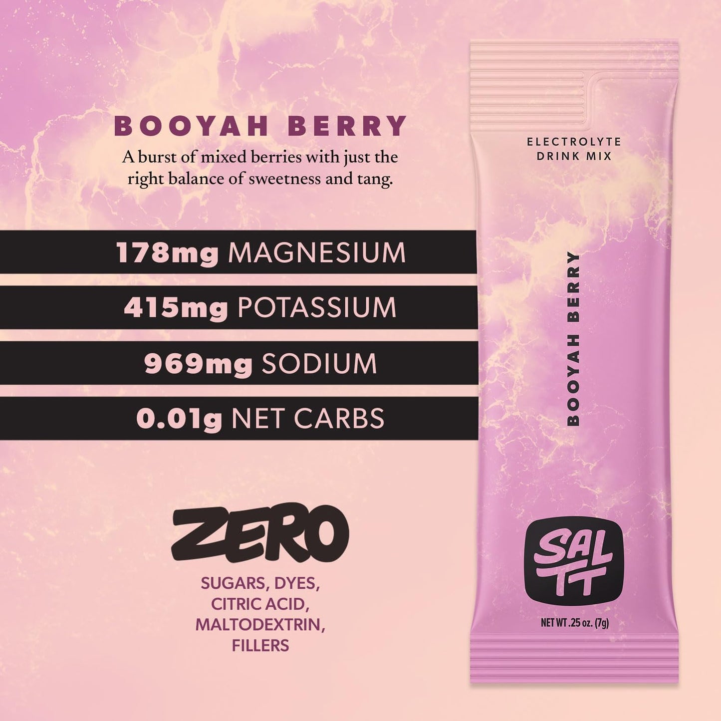 Keto Chow SALTT Electrolytes Powder Flavored Drink Mix - Booyah Berry - 30 Hydration Packets - Magnesium, Potassium, Sodium, Trace Minerals - Zero Sugar & Gluten Free - Travel Essentials