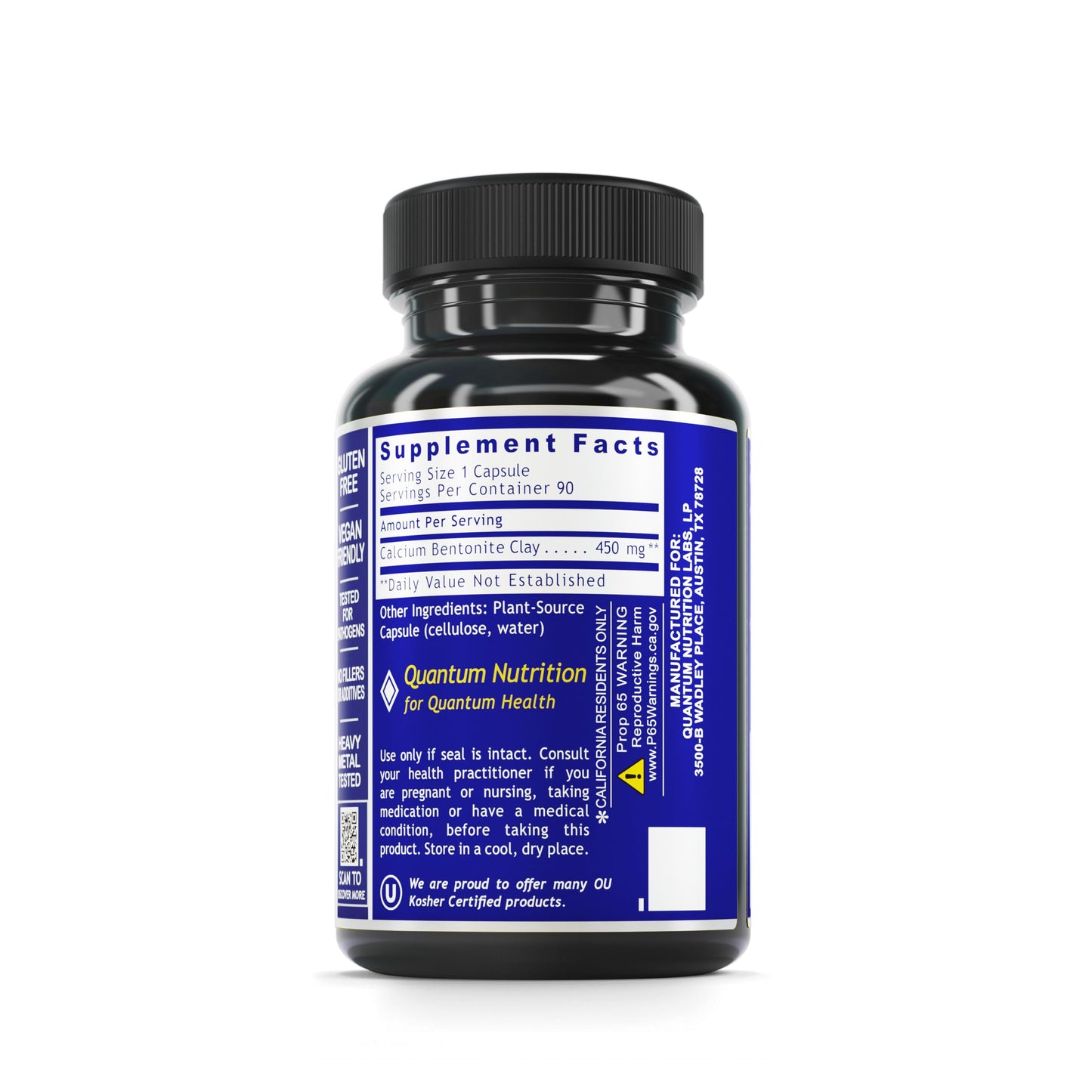 Quantum Nutrition Labs Quantum Detox - Bentonite Clay Capsules, Food Grade Organic Capsules, Calcium Bentonite Clay Supplements for Men and Women - 90 Plant-Source Capsules