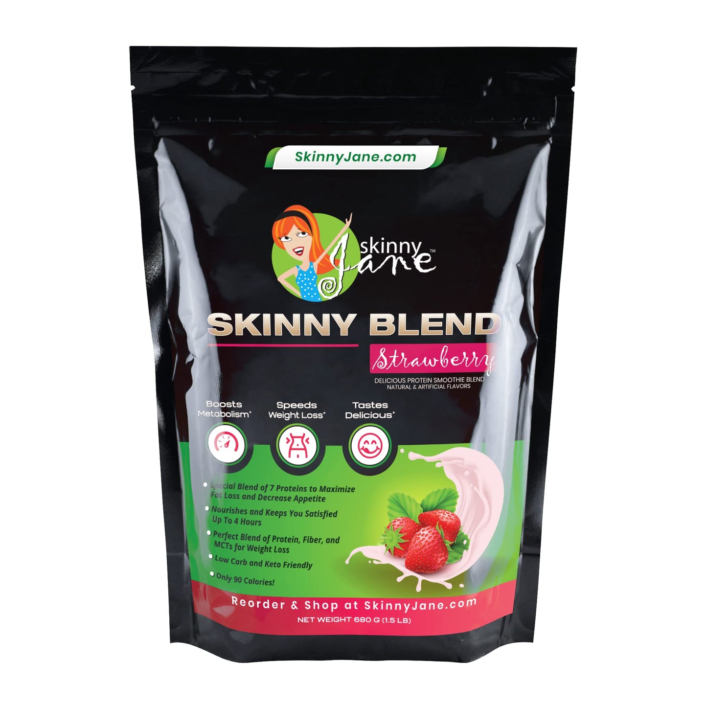 Skinny Blend | Best Tasting High Protein Shake for Women | Low Carb & Keto Friendly Meal Replacement | Satisfy Hunger & Boost Energy | Delicious Smoothie Flavor | 30 Shakes - Strawberry