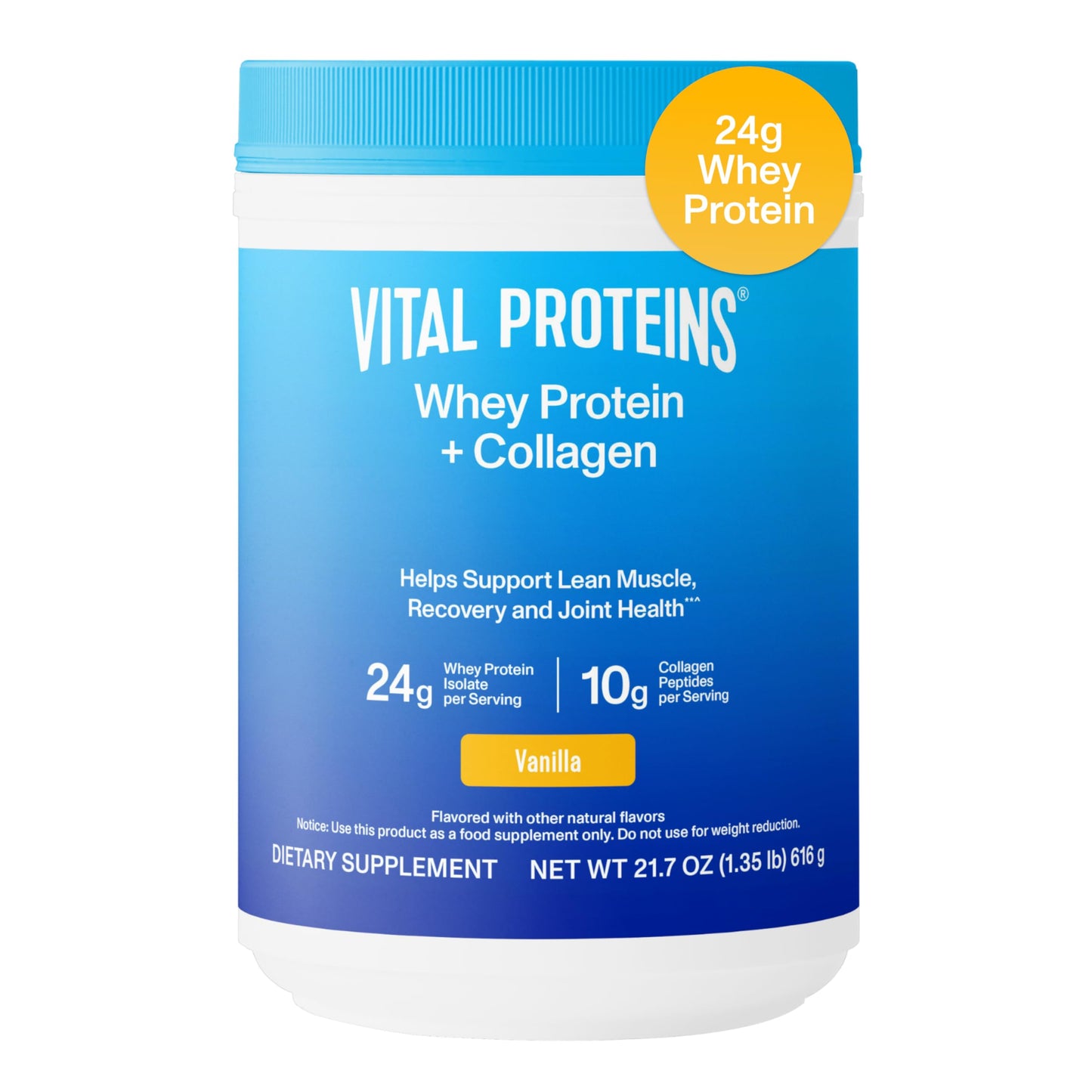 Vital Proteins Whey Protein Powder+ Collagen Peptides, 24g Protein Supporting Recovery & Joint Health, with Vitamin C, About 16 Servings - Vanilla 21.7oz
