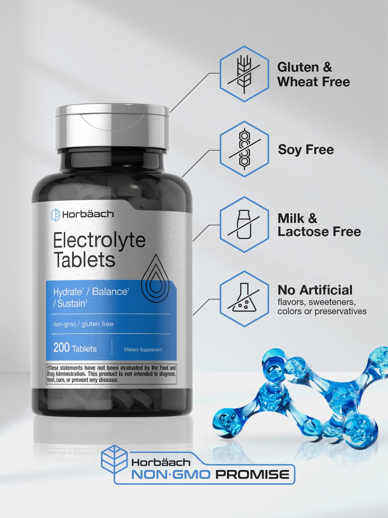 Horbäach Electrolyte Tablets | 200 Count | Vegetarian | Keto-Friendly | Non-GMO, and Gluten Free Hydration Supplement
