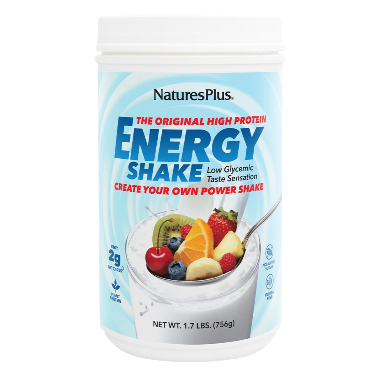 Natures Plus Energy Shake - 1.7 lb - 16 Grams of Plant-Based Protein Per Serving - Contains Digestion-Supporting Enzymes - No Added Sugar - Non-GMO, Vegetarian, Gluten Free - 28 Servings