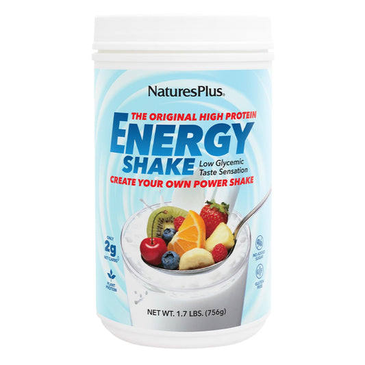 Natures Plus Energy Shake - 1.7 lb - 16 Grams of Plant-Based Protein Per Serving - Contains Digestion-Supporting Enzymes - No Added Sugar - Non-GMO, Vegetarian, Gluten Free - 28 Servings