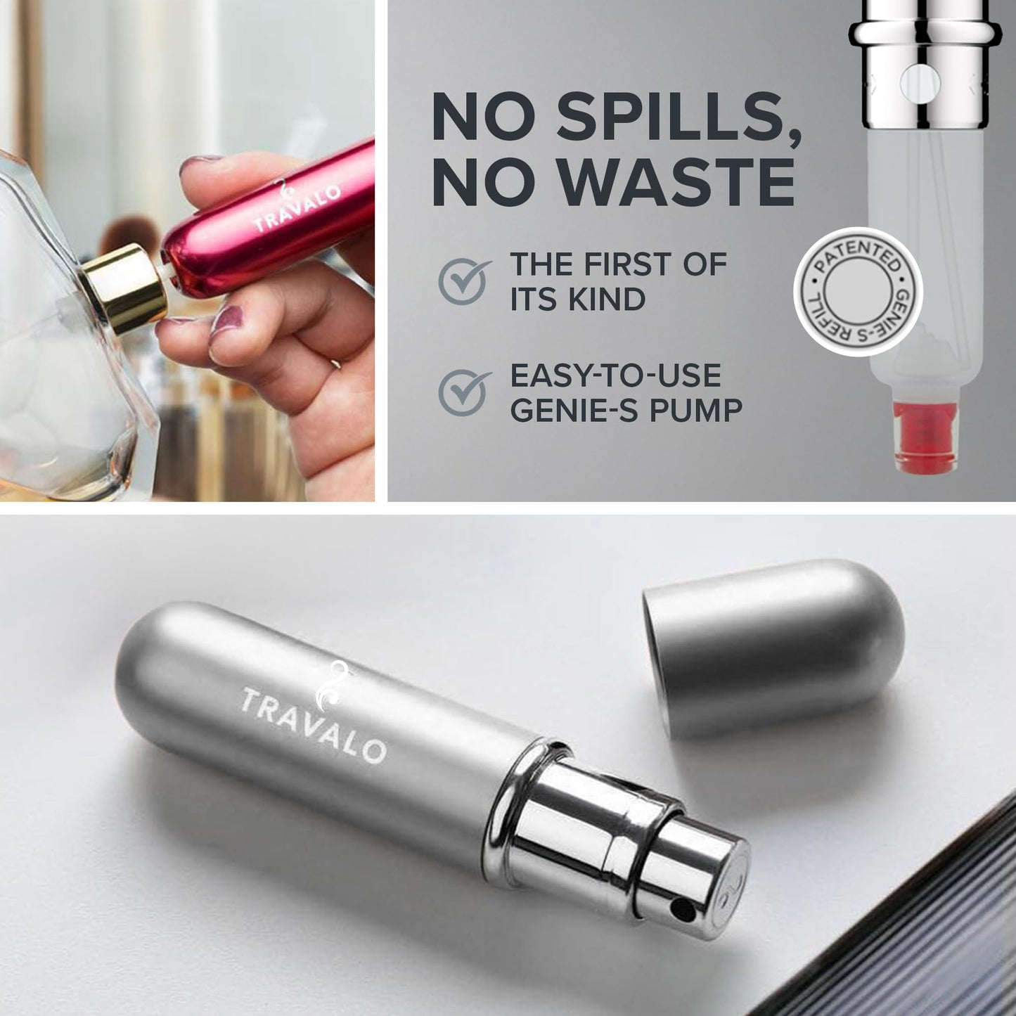 Travalo Classic HD Perfume Atomizer - Elegant Design for Valentine’s Day - Reusable, Airtight, Easy Fill Mini Pump Sprayer with Volume Window - Silver
