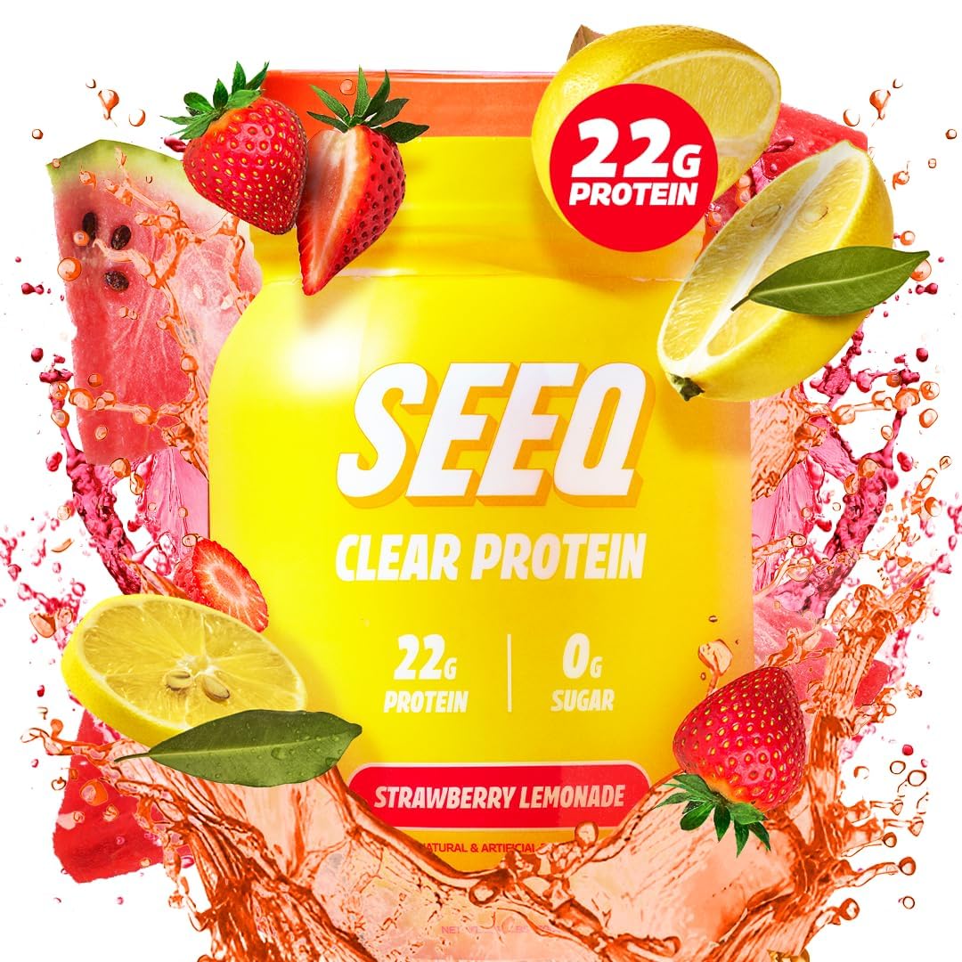 SEEQ Clear Whey Isolate Protein Powder, Strawberry Lemonade - 25 Servings, 22g Protein Per Serving - 0g Lactose, Sugar-Free, Keto-Friendly, Soy Free - Juice-Like Protein, Post-Workout