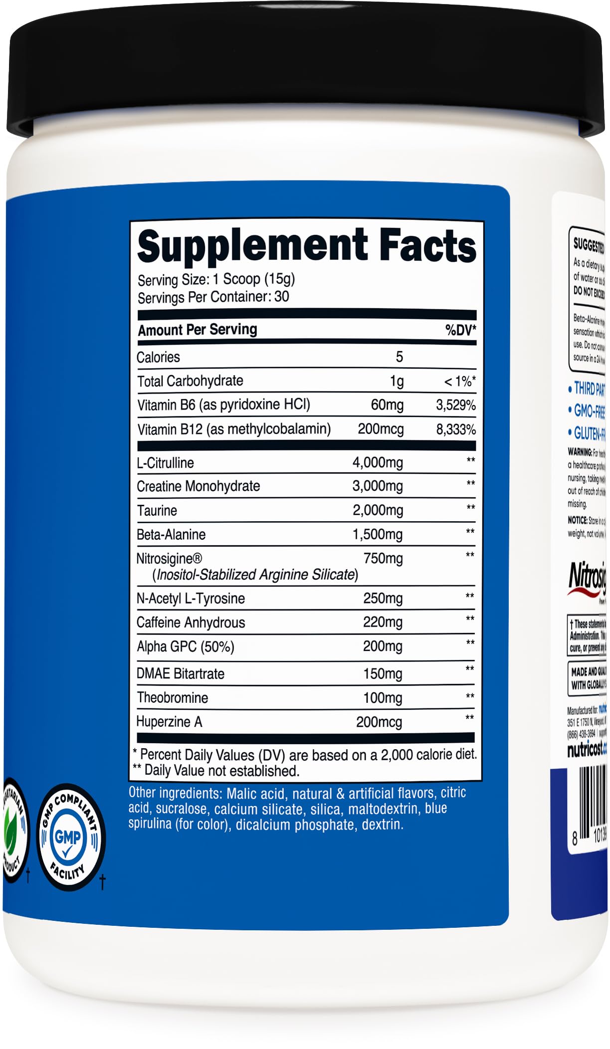Nutricost Pre-C Pre-Workout Complex with Creatine (Blue Rasberry | 30 Servings) Powder - Boost Fintess Routines, 450g