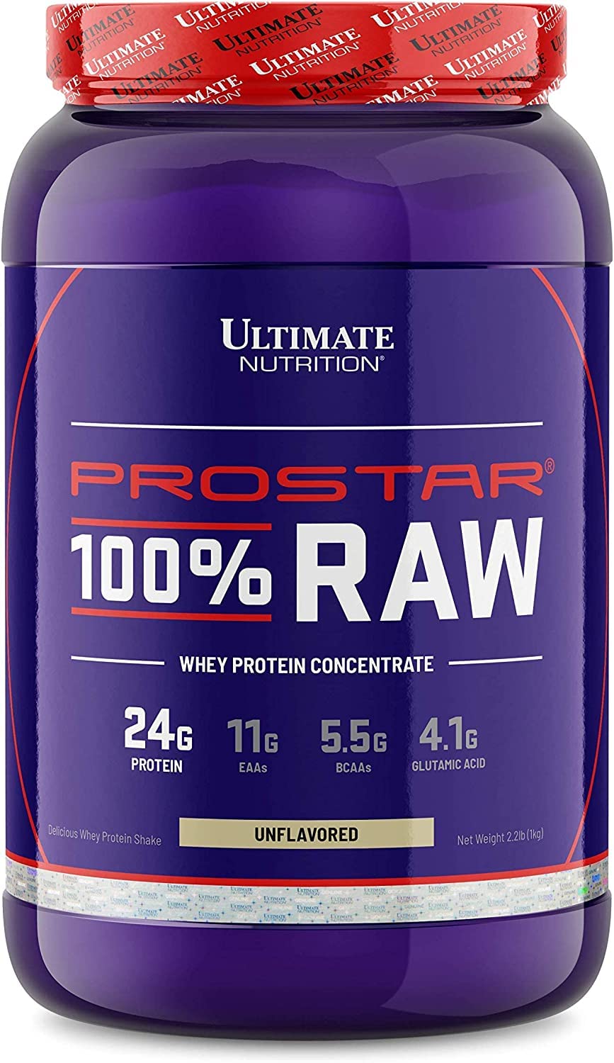 Ultimate Nutrition RAW Whey Protein Concentrate Powder with No Added Ingredients or Flavors - 24 Grams of Protein Per Serving with 5.5 Grams of BCAAs, 2.2 Pounds, Unflavored