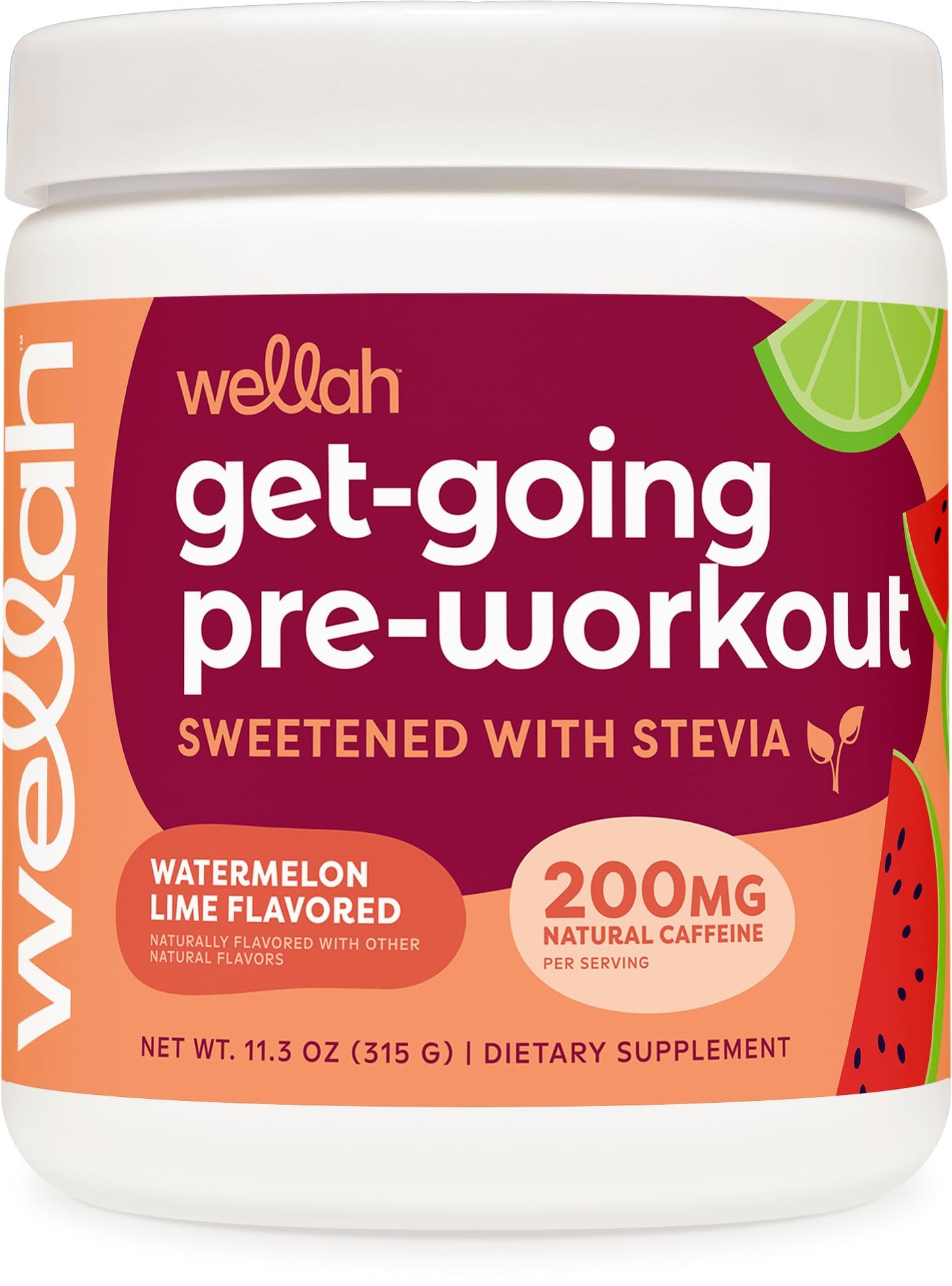 Wellah Get-Going Pre-Workout Drink Mix (Watermelon Lime Flavored, 30 Servings)