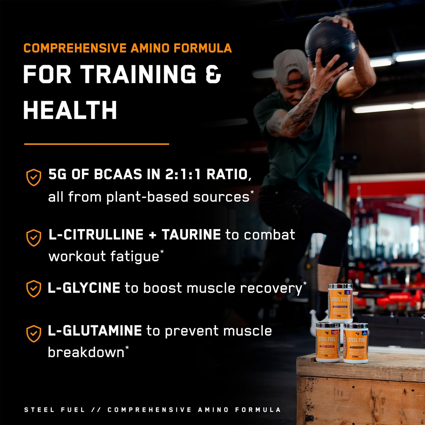 SteelFit Steel Fuel BCAA + Electrolyte Powder | Sugar-Free 2:1:1 Amino Acids Formula | Black Cherry Slushie, 30 Servings | No Crash Workout Hydration, Muscle Growth & Recovery