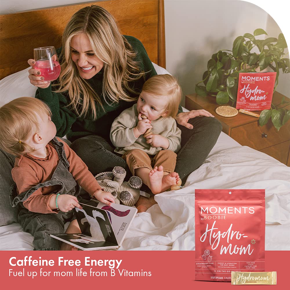 Boobie Hydromom Superfood Electrolyte Drink Mix, Strawberry Kiwi | Refreshing Energy & Hydration Boost for Mamas | On-The-Go & Travel Essentials for Pregnancy, Lactation, & Beyond, 15 Packets