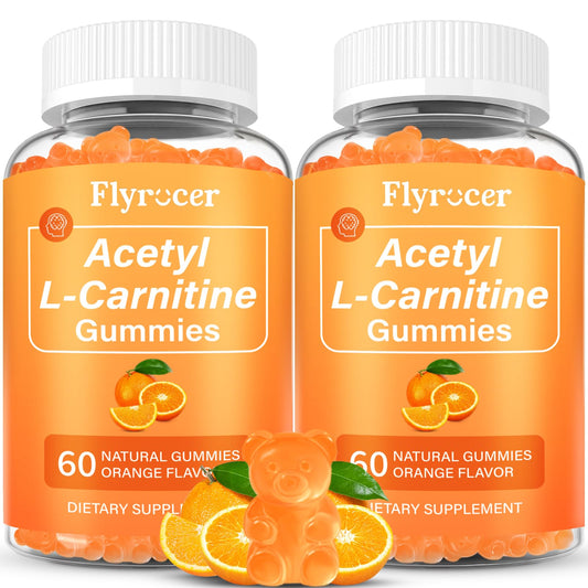 2 Pack Acetyl L-Carnitine Gummies for Energy & Brain Function Support - Vegan, Non-GMO, Orange Flavor, 120 Count (60-Day Supply)