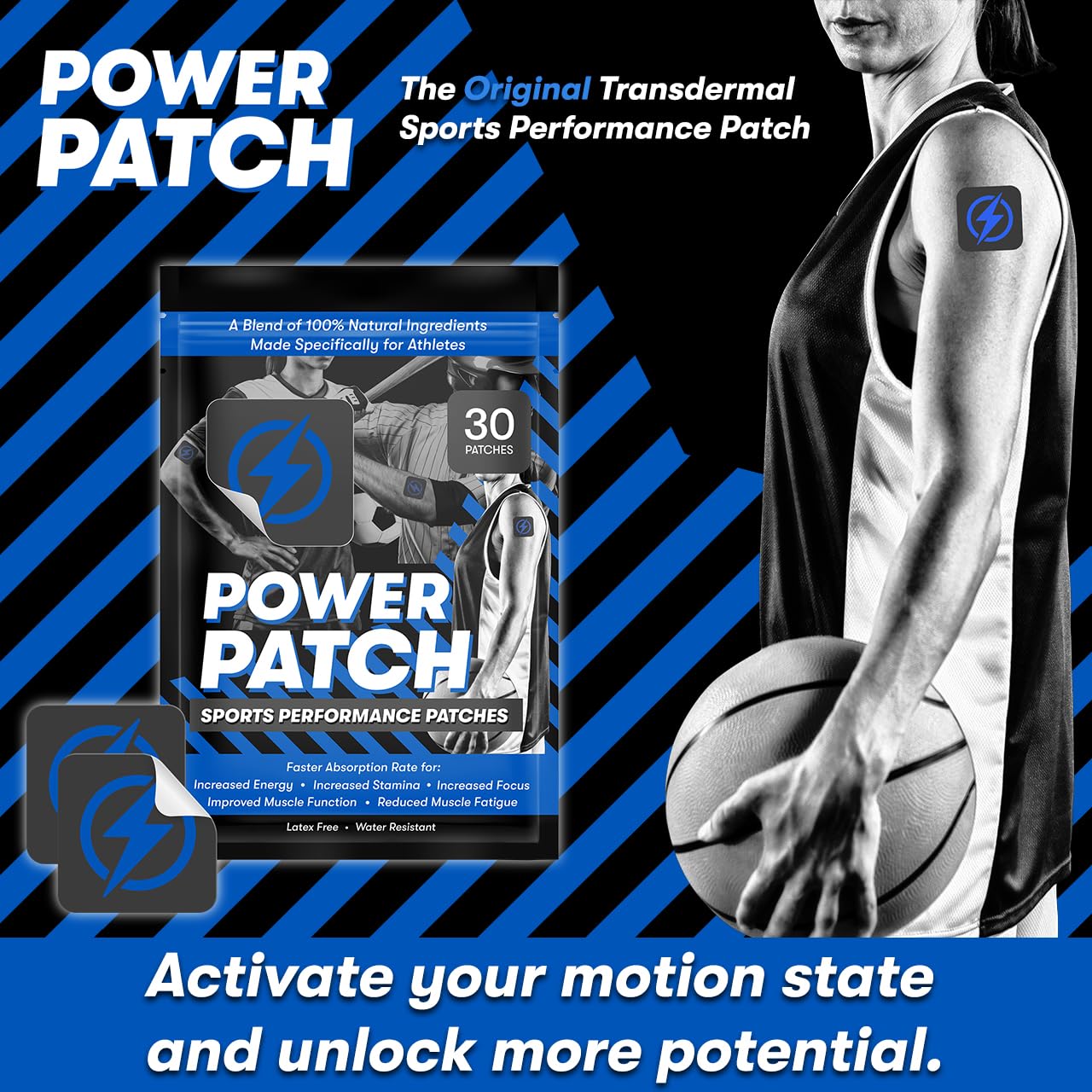 MY POWER PATCH Sports Performance Patches, Vitamin Patch for Increased Energy, Stamina, Focus, Improved Muscle Function, Reduced Muscle Fatigue, with Botanicals, 30 Pack, for Optimal Athletic Results