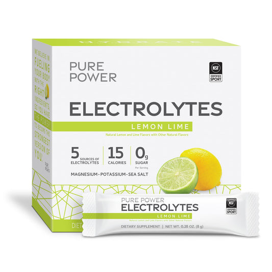 Dr. Mercola Pure Power Electrolytes, Lemon Lime, 8.5 oz (240 g), 30 Servings (30 Packets), 15 Calories and 0g Sugar Per Serving