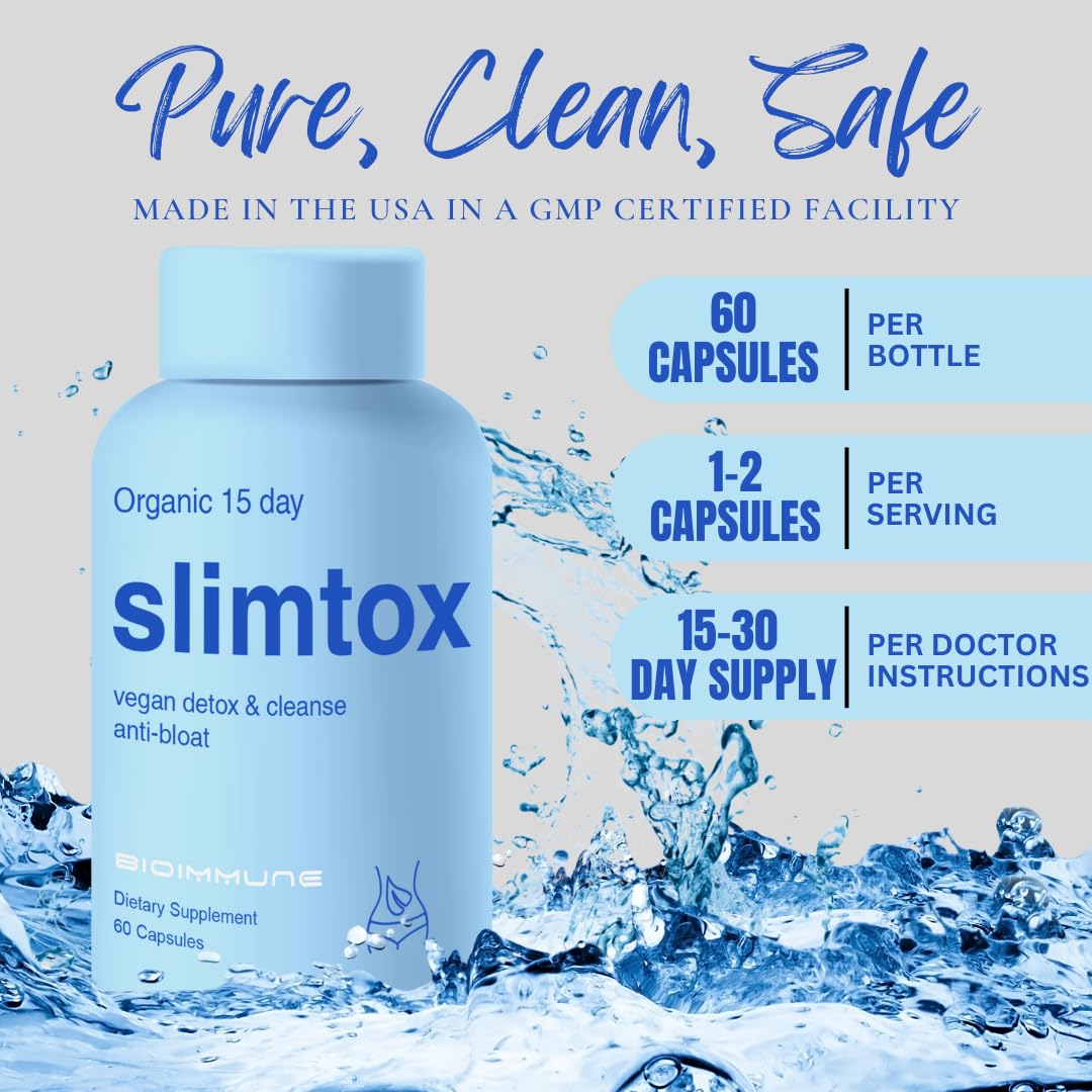 Slimtox™ Organic 15 Day Colon Cleanse & Detox for Flat Stomach Less Bloat & LBS w/Probiotics - Constipation Relief - Flushes Toxins, Boosts Energy