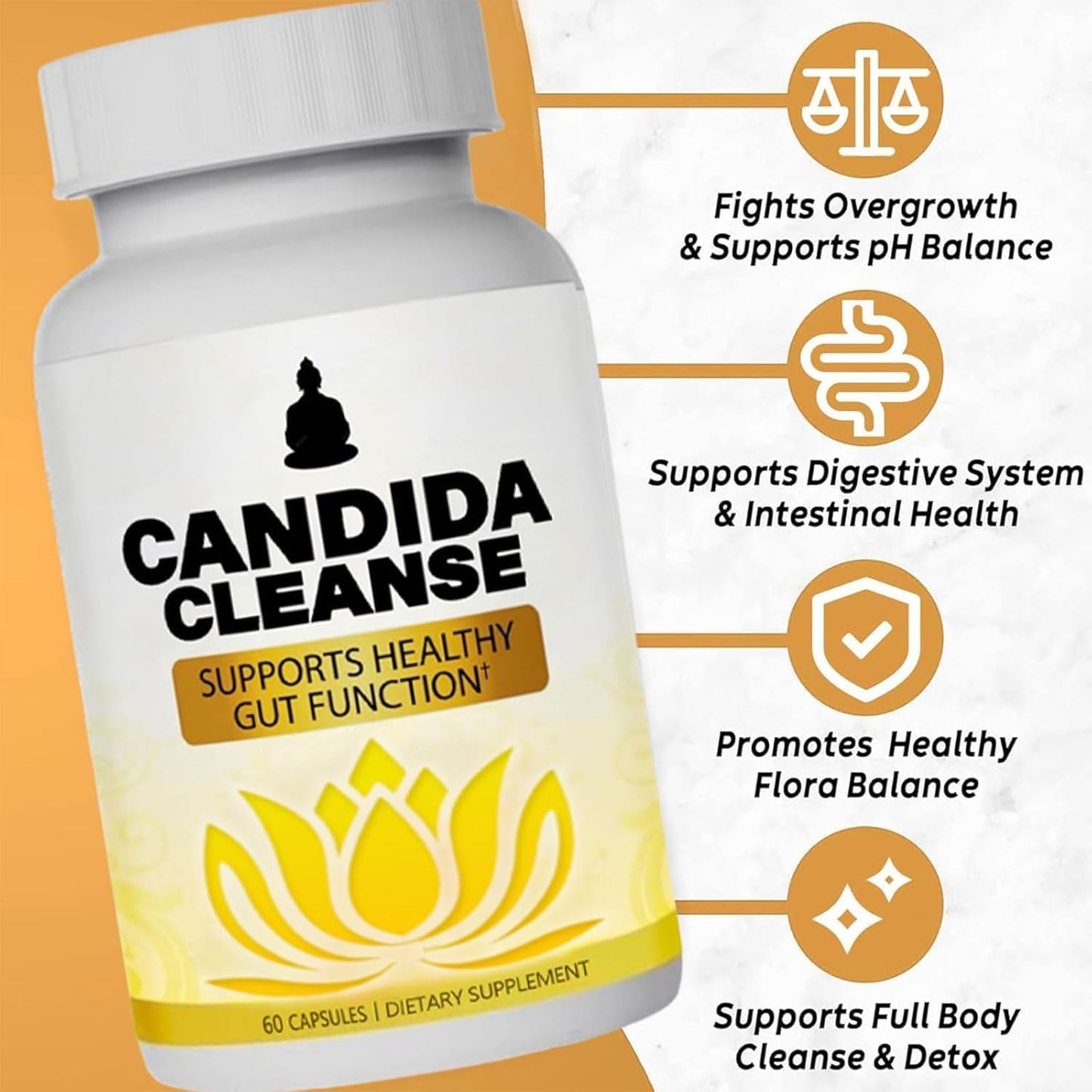 Candida Cleanse, Gut & Colon Support, Advanced Probiotic & Herbal Formula, Oregano Leaf, Wormwood, Black Walnut, Caprylic Acid-1 for Men & Women, 60 Capsules